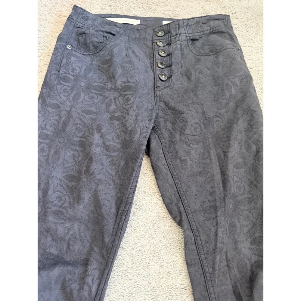 Pilcro Anthropologie Floral Jacquard High Rise Skinny Jeans Grey Button Fly 26.5 - Picture 3 of 7